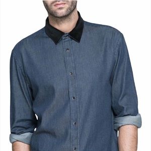 Zara Denim Velvet Button Up Shirt